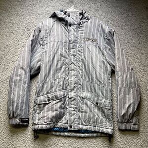 Maui & Sons Puffer Jacket Mens Medium Gray Striped Full Zip Hoodie